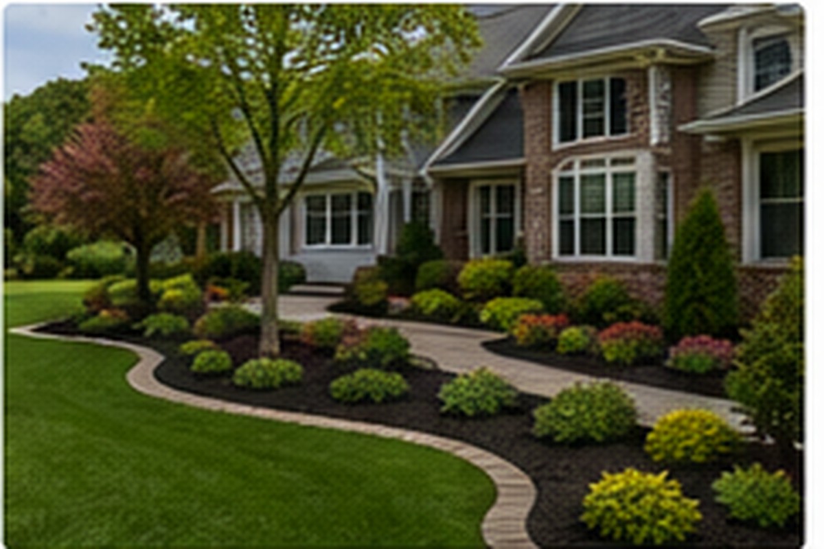 Finished residential landscape with clean edging