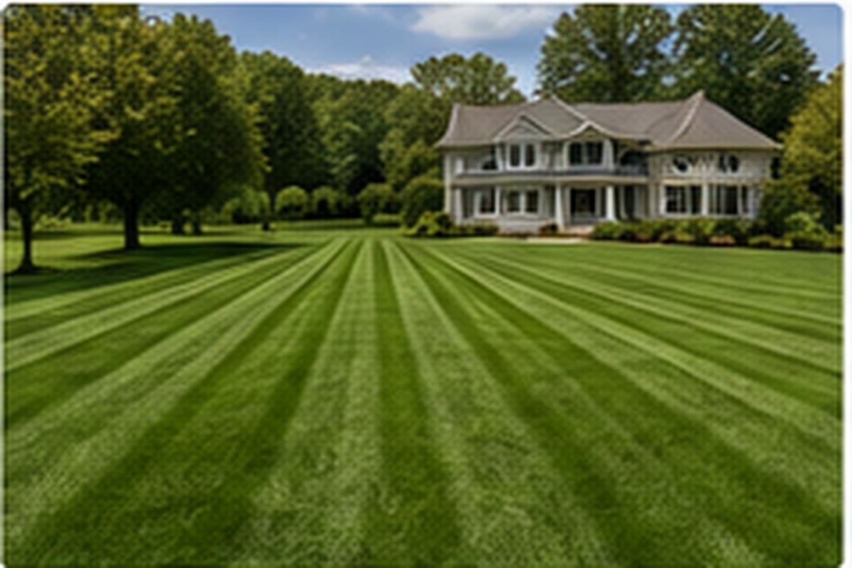 Freshly mowed residential lawn with clean stripes