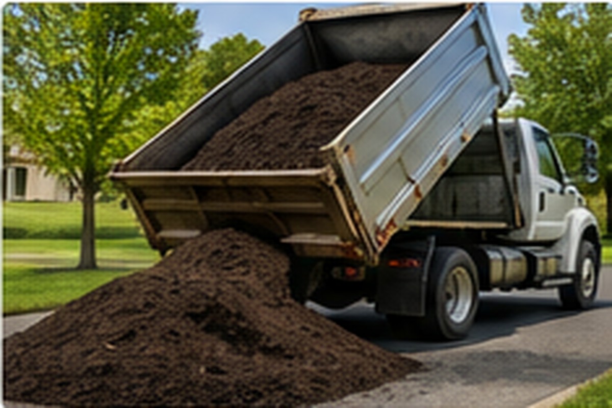 Landscape material delivery with topsoil or mulch